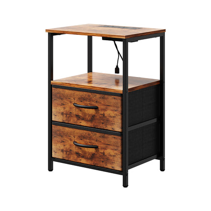 Nightstand Bedside Table with Charging Station and LED Lights