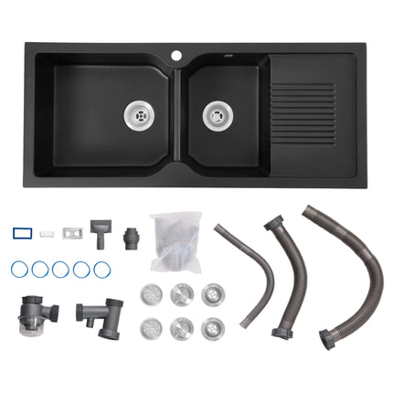 Double Bowl Quartz Resin Composite Kitchen Sink with Waste Kit