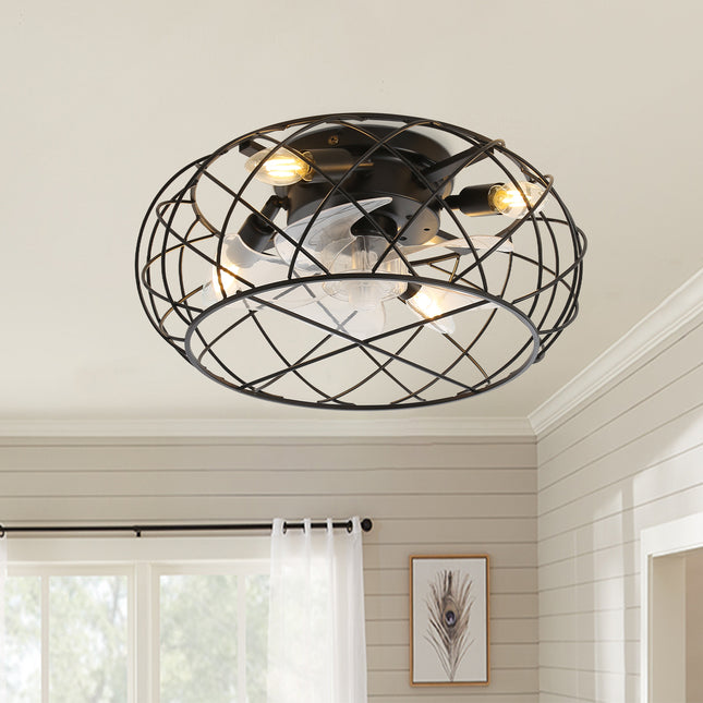 Black Cage Indoor Ceiling Fan Light