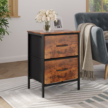 Nightstand Bedside Table with 2 Fabric Storage Drawers