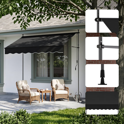 Outdoor Manual Retractable Patio Awning with Hand Crank 150-300cm W