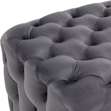 50CM Square Velvet Buttoned Footstool, Grey