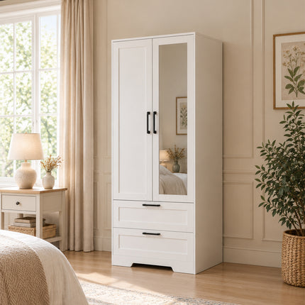 2-Door Wardrobe with Drawers & Mirror