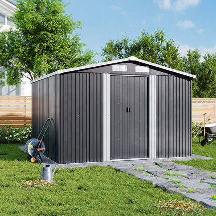 8x8FT Metal Garden Storage Shed with Sliding Door