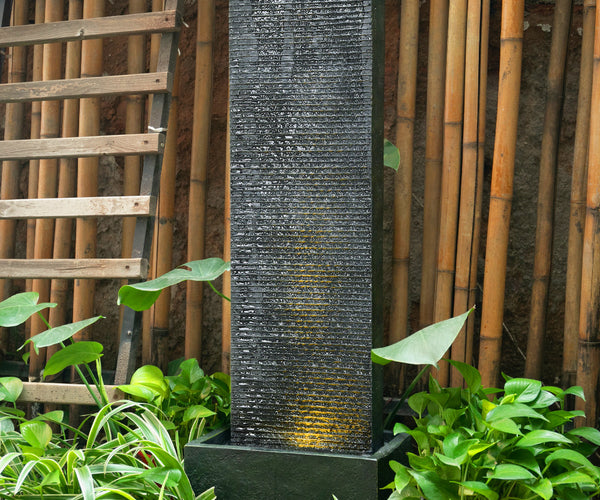Rectangle Waterfall Stone Look Water Fountain LED Light 98cm H