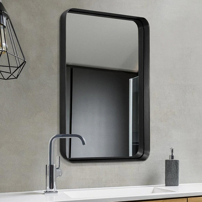 Black Rectangular Metal Framed Wall Mirror Decorative 50x70cm H