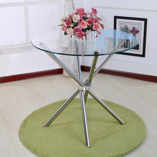 Tempered Glass Crossover Round Dining Table with 4 Chrome Legs
