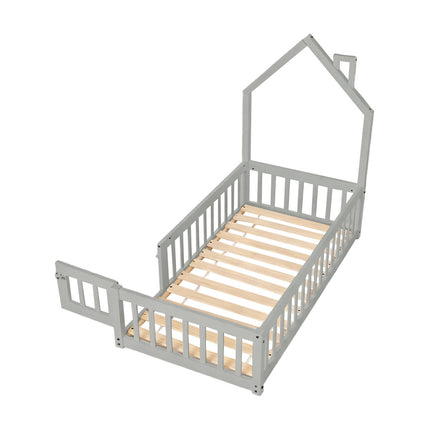 Pine Wood House-Shaped Bed Frame