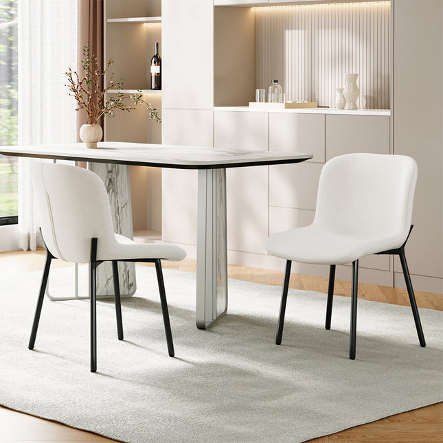 2Pcs Teddy Fleece Upholstered Dining Chair