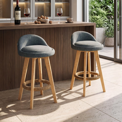 Set of 2 Bar Stools with Low Backrest and Footrest