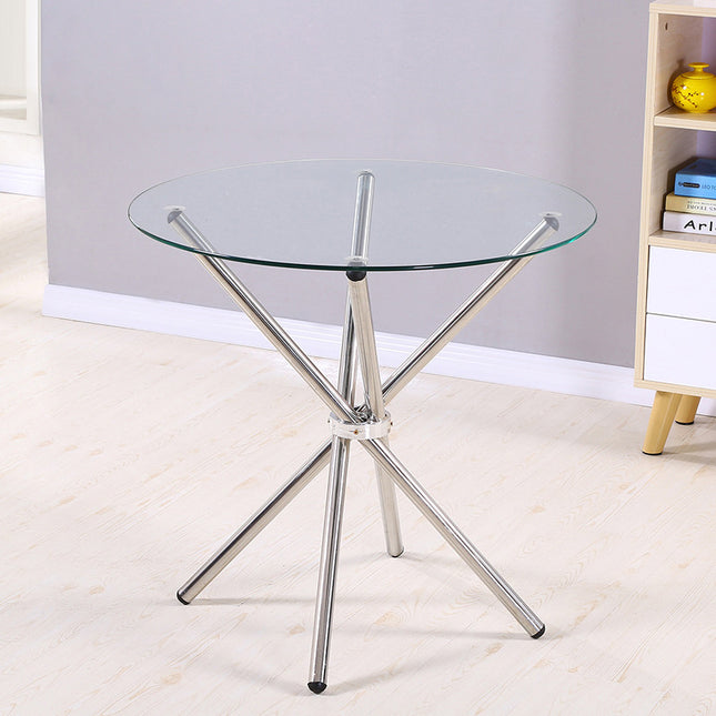 Tempered Glass Crossover Round Dining Table with 4 Chrome Legs