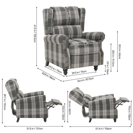 Fabric Upholstered Sofa Pushback Reclining Chair Armchair