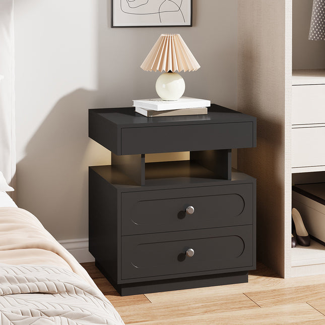 Modern 3-Drawer Bedside Table with RGB Lighting