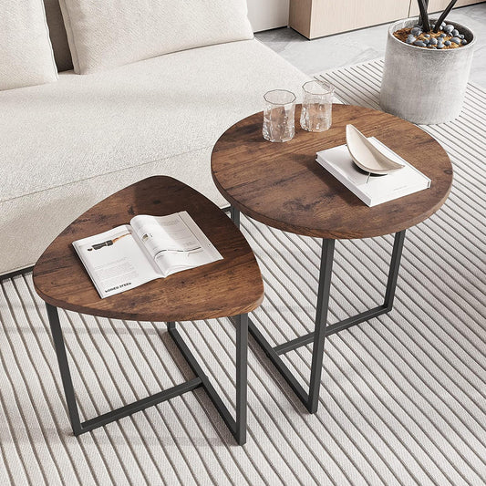 Brown Round and Triangular Nesting Side Table Set