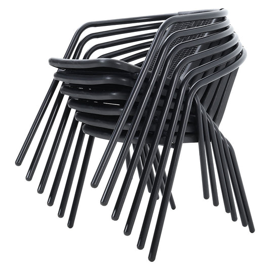Set of 6 Black Garden Patio Metal Wicker Chairs