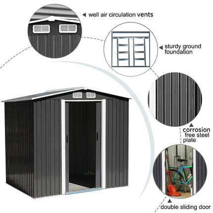 8x8FT Metal Garden Storage Shed with Sliding Door