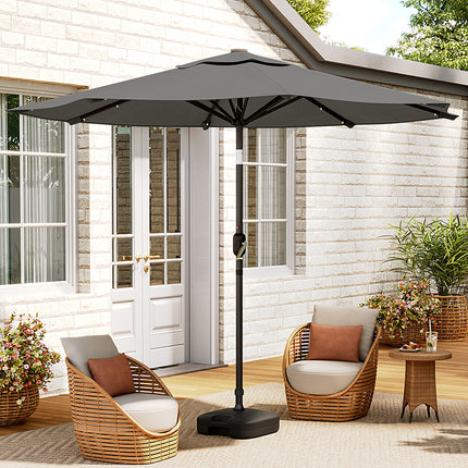3M Large Garden LED Parasol Outdoor Beach Umbrella with Light Sun Shade Crank Tilt with Square Base, Dark Grey