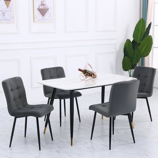 Set of 4 Matte Velvet Padded Dining Chairs Dark Grey
