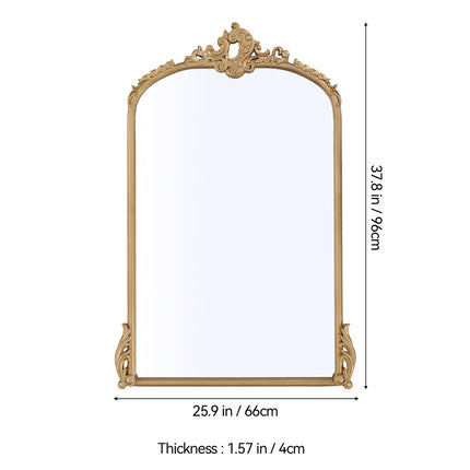 Gold Arched Decorative Vanity Mirror with Carved Frame