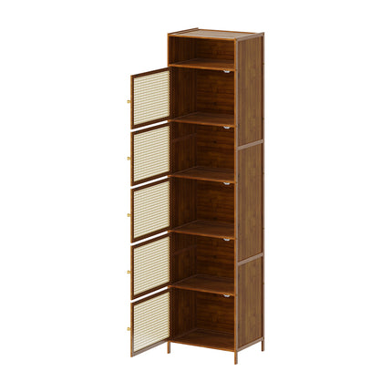 6-Tier Narrow Bookcase Storage Cabinet with Doors