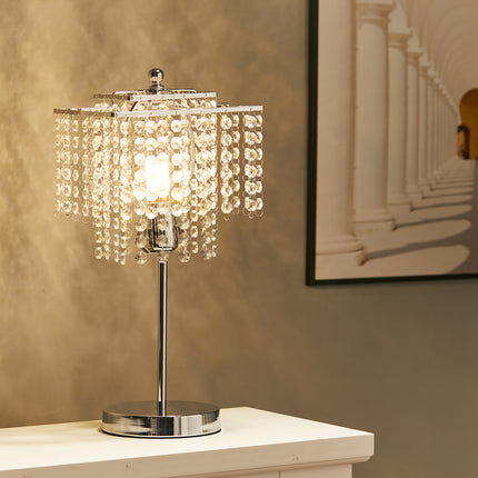 Modern Bedside Square Crystal Table Lamp Chrome Base