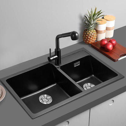 Black Undermount Quartz Kitchen Sink Bathroom Sink with Double Bowl