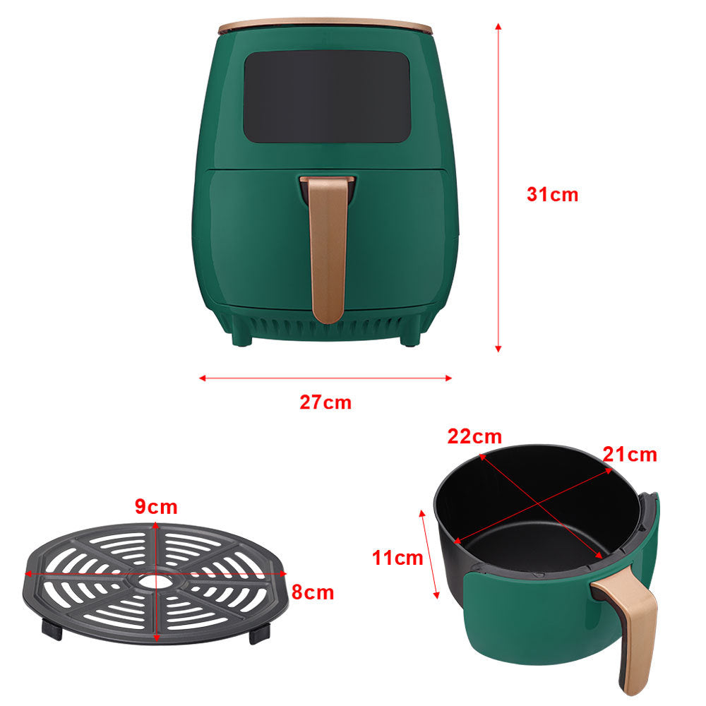 4L Electric Air Fryer With Non-Stick Basket LCD Digital Screen Green
