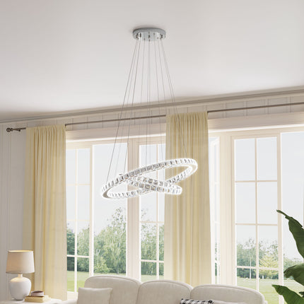 Modern 2-Tier Adjustable Crystal LED Pendant Light