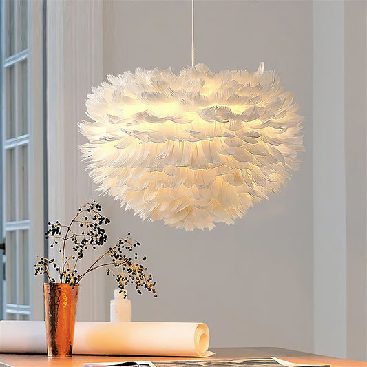 White 50x120cm Chic Feather 3 Light Pendant Light