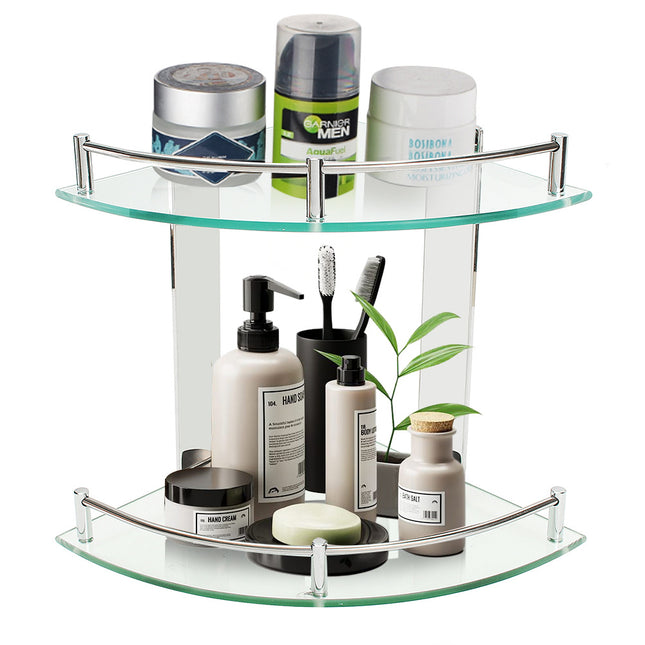 2-Tier Corner Shower Caddy with Tempered Glass Panel 25x25cm