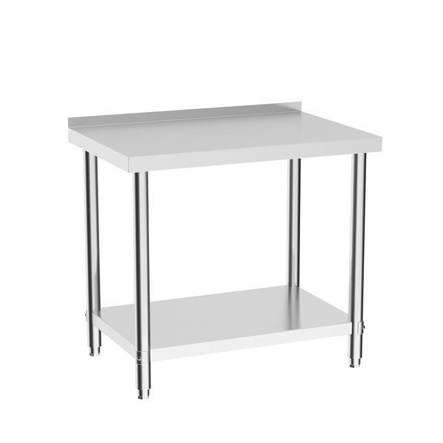 2 Tier Commercial Kitchen Prep & Work Stainless Steel Table with Backsplash 80cm H