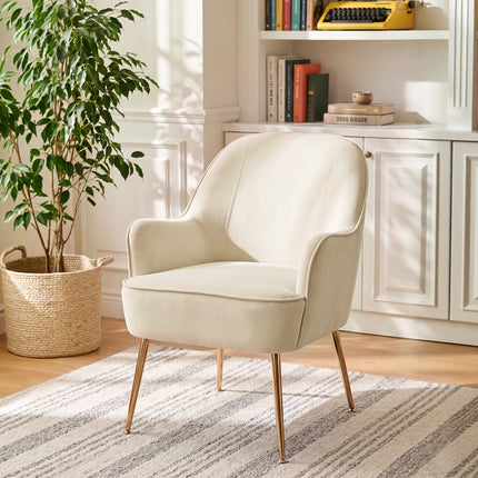 Upholstered Comfy Armchair with Gold-Plated Feet