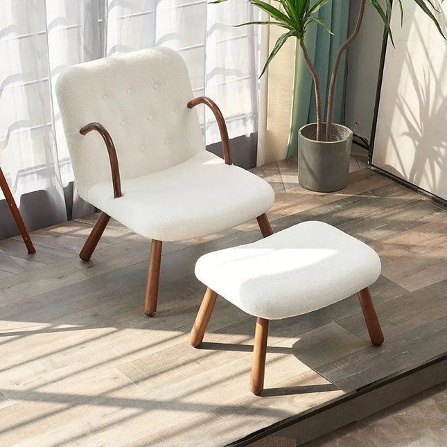 Sherpa Armchair and Footstool Set with Wooden Legs