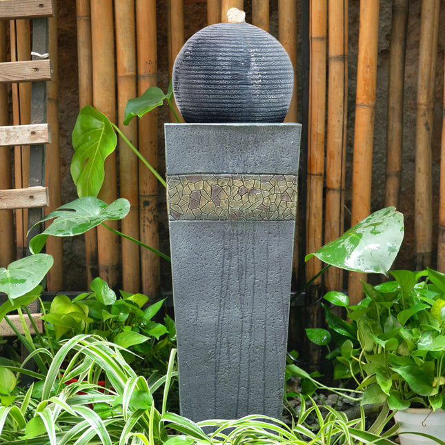 Navy Sphere Electric Fountain Water Feature with LED Light