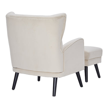 Velvet Upholstered Leisure Chair with Footstool