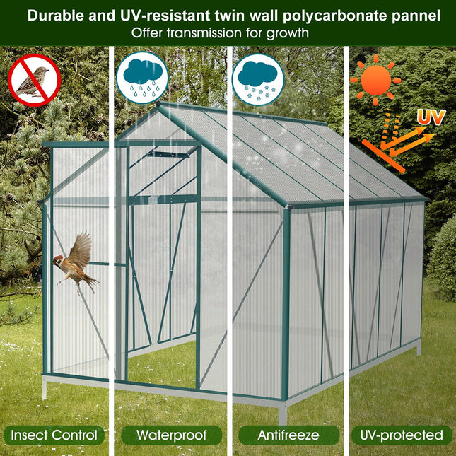 Green Framed Garden Greenhouse with 2 Vents, 10 x 6 ft