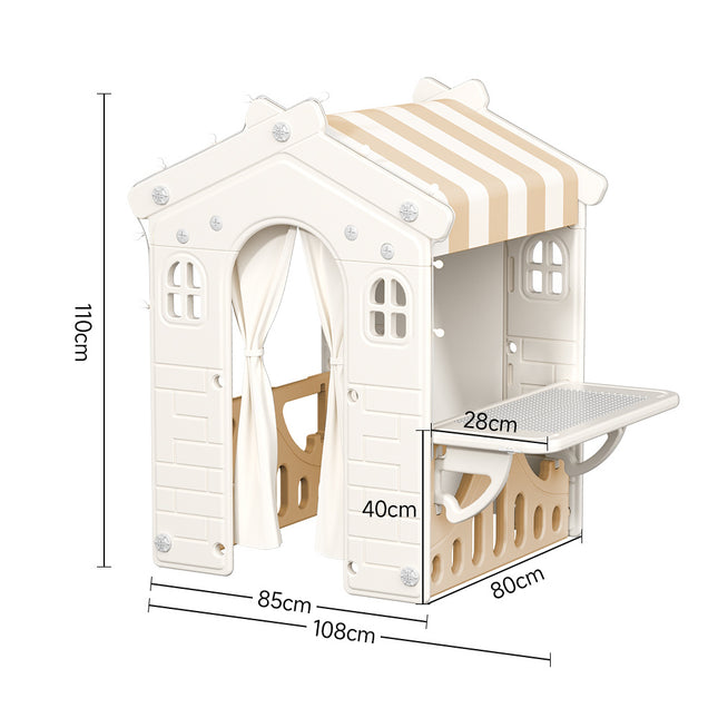 Coffee Plastic Kids Playhouse Portable Game Cottage with Curtain