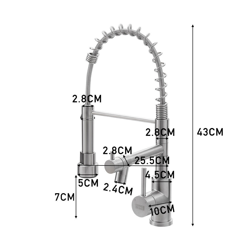 Stainless Steel Kitchen Faucet with Pull Down Spring Spout and Pot Filler