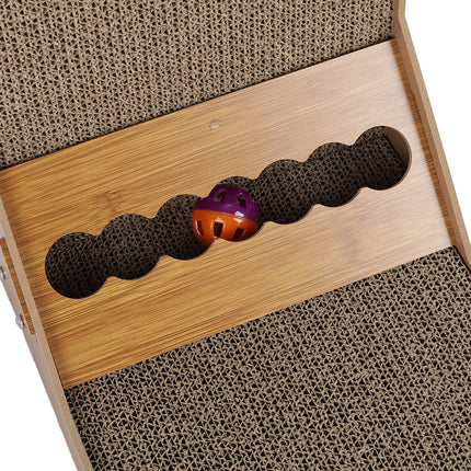 Corrugated L-shaped Cat Scratcher with Toys