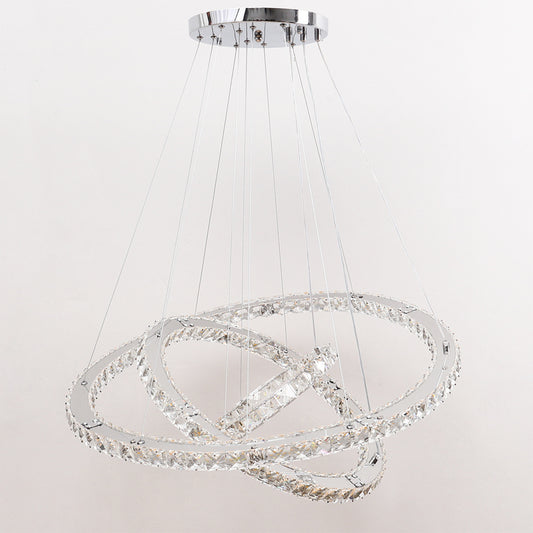 White LED Chandelier Lamp Wire Pendant Crystal Ceiling Lights, 30+50+70CM
