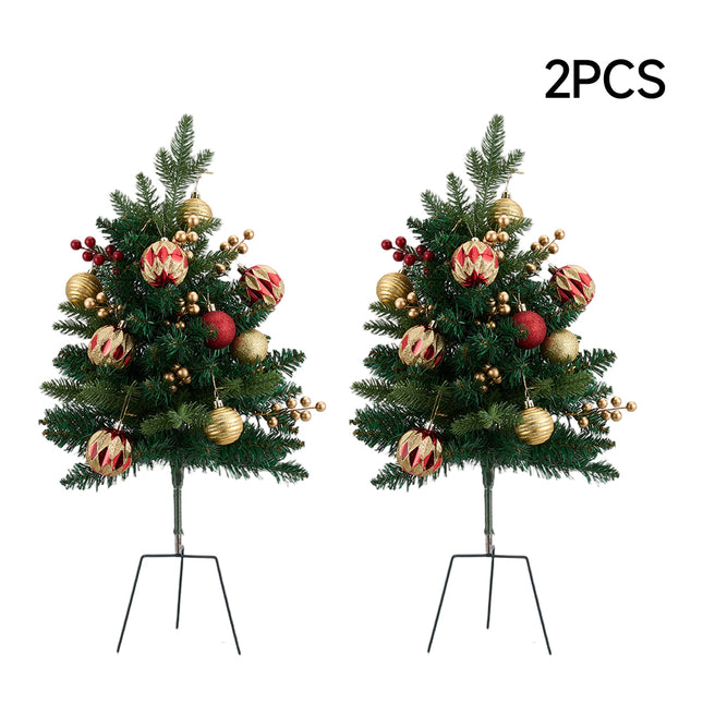 2-Pack Artificial Christmas Trees with Decorations and LED Lights