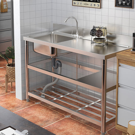 Silver 120cm W Stainless Steel Compartment Sink with Shelves