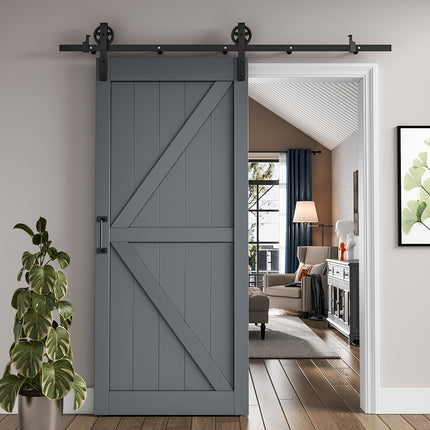 Dark Grey Farmhouse Style Wooden Barn Door with 200cm Sliding Kit