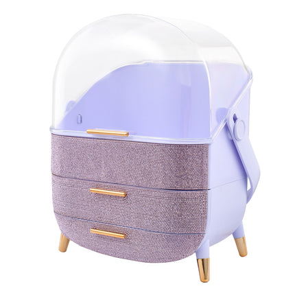 Countertop Portable Oval Makeup Storage Box with Transparent Cover