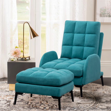 Frosted Velvet Recliner Armchair with Thickened Footstool, Green