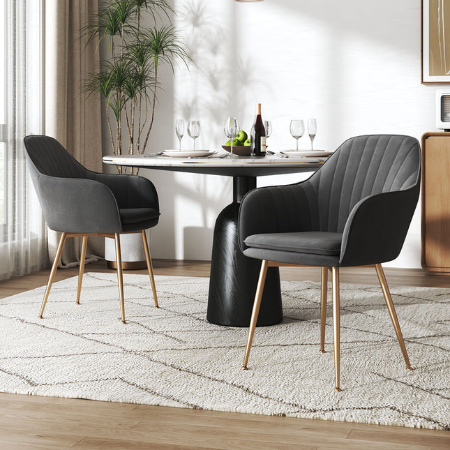 2Pcs Modern Velvet Upholstered Dining Chairs with Polished Gold Legs