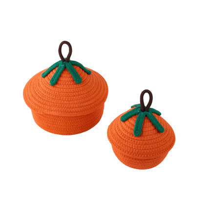 2-Piece Decorative Halloween Pumpkin Woven Baskets with Lids