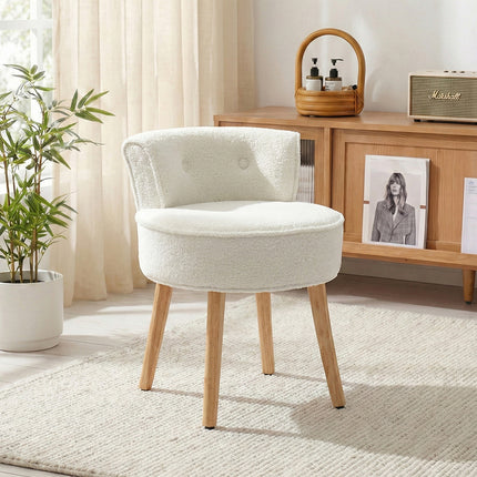 Teddy Fleece Dressing Table Stool with Solid Wood Legs