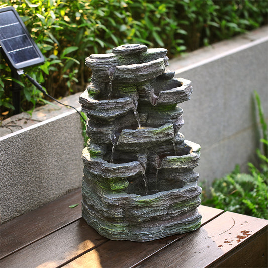 Solar Energy Rock Garden Resin Fountain Waterfall  with Lights