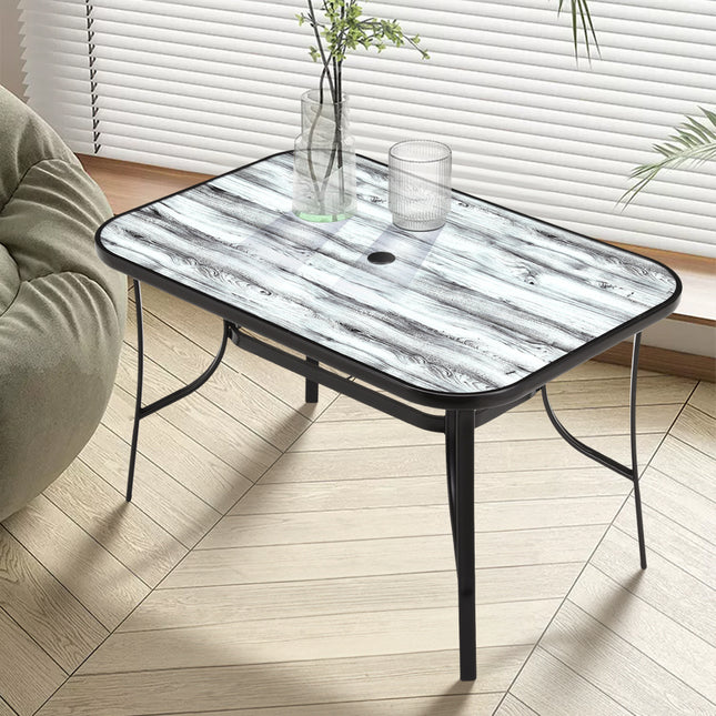 Garden Tempered Glass White Wood Grain Coffee Table 120cm